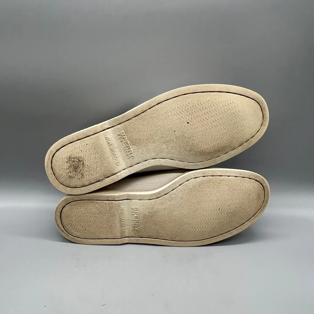Sperry Shoes Mens 9 White Leather Top Sider A/O 2-Eye Boat Deck Loafers Nautical